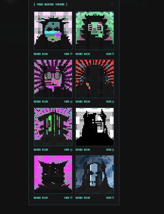 Gallery of pixel-art glitch portraits titled 'YOUR DIGITAL TWIN (REBORN)', displaying eight stylized character variants with neon colors on a black background.