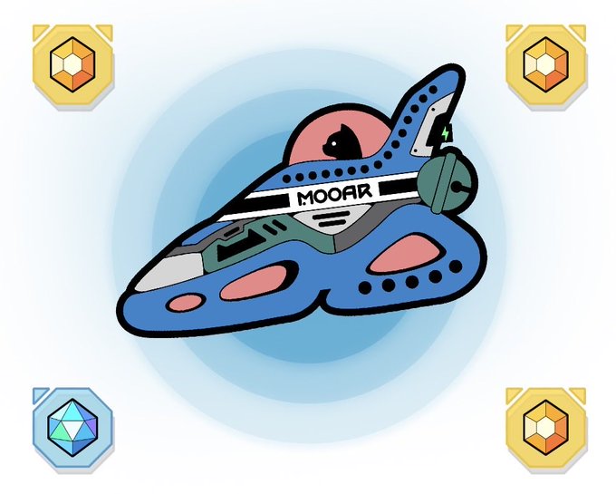 llorar, a blue and silver spaceship with a pink nose and wings, is centered against a light blue background with gold stars.