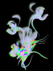 A pixel art image of translucent jellyfish with neon accents against a black background.