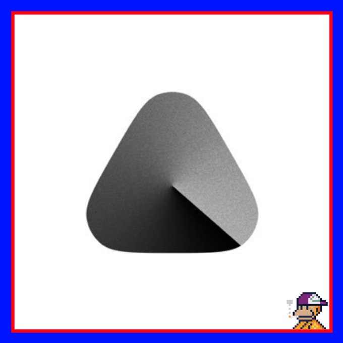 A 3D rendered gray geometric cone-like shape with a twisted, Mobius-like cut, displayed against a white background with a blue border and a small pixelated mascot in the corner.