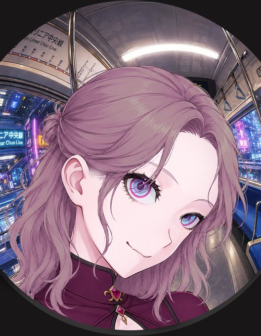 An anime-style illustration of a pink-haired woman with purple eyes standing inside a subway car of the "Central Line," with a cityscape visible through the windows. The image appears to be unrelated to the giveaway post, serving as a generic promotional banner rather than visually connecting to the NFT project details.