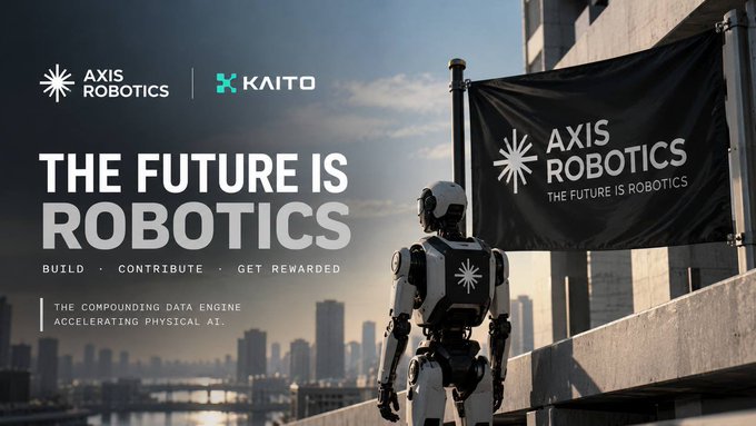 Promotional image for 'AXIS ROBOTICS' and 'KAITO' with the headline 'THE FUTURE IS ROBOTICS', showing a robot overlooking a cityscape.