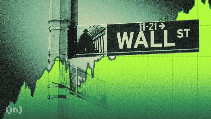 A green Wall Street street sign (11-21) is overlaid with a rising green line graph, visually tying the post's commentary to the upward movement of bank stocks despite the warning that such gains mask the underlying risk profile of financial institutions as "leveraged bets on the economy."