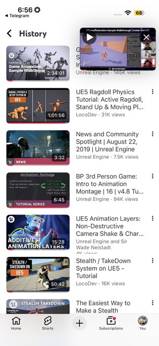 The image shows a phone screen displaying various videos from YouTube. The screen has multiple tabs open, each showing different content related to gaming and animation. There are at least ten videos visible, with some appearing larger than others due to their position on the screen. The posts in the image seem to be focused on creating an immersive gaming experience or showcasing animated content.