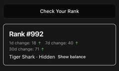 A dark, blurry app screen showing 'Rank #992' and stats like 'Total Staked', 'Validators', and 'Stake Rank'.