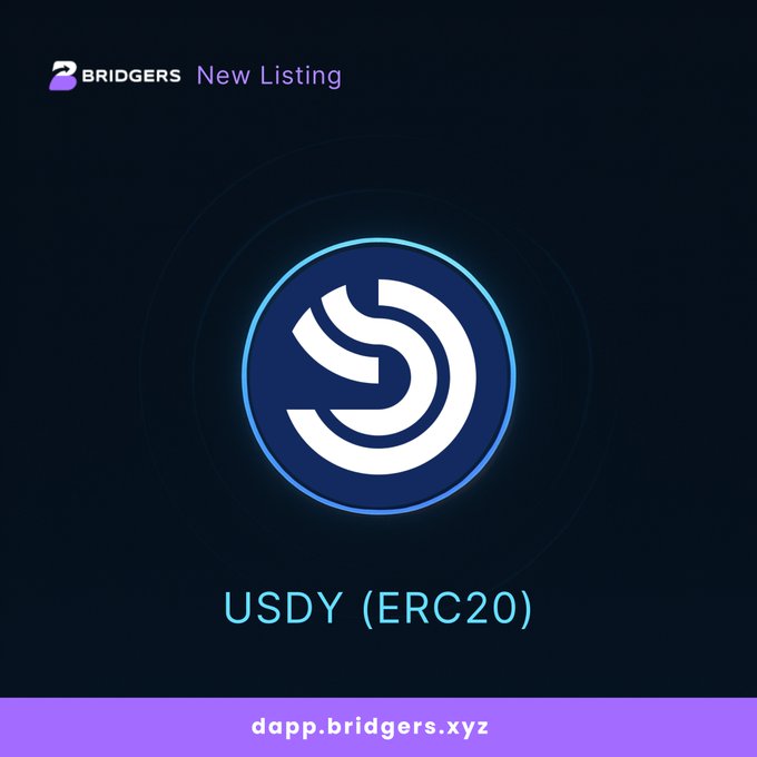 The image features a logo for a cryptocurrency called "USDY" (ERC20). The logo consists of a blue circle with white lines, which represents the currency symbol. Below the logo, there is text that reads "USDY (ERC20)". This suggests that the image is related to the post about the cryptocurrency "USDY" or ERC20.