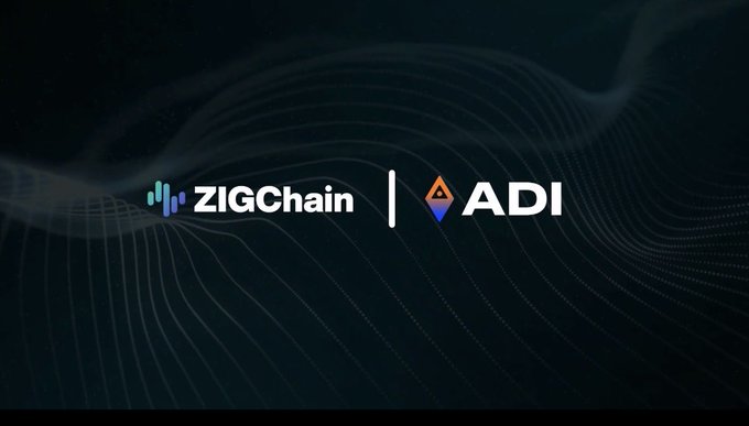 A dark graphic with wavy lines displaying the logos 'ZIGChain' and 'ADI' side by side.