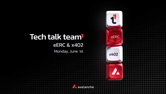 The image features a poster for a tech talk team event that took place on Monday, June 1st at 2 pm. The poster displays four red buttons with white text, each representing a different day of the week (Sunday through Saturday). These buttons are arranged in a vertical line and are labeled with numbers starting from 42. The poster also includes some text about the tech talk team and their focus on eRC & x402.