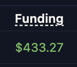 A dark digital display showing 'Funding' with the amount '$433.27' in green text below a dashed line.