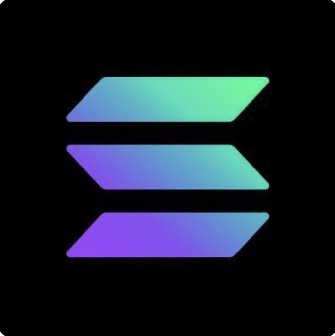The Solana logo, featuring three angled bars with a purple-to-green gradient on a black background.