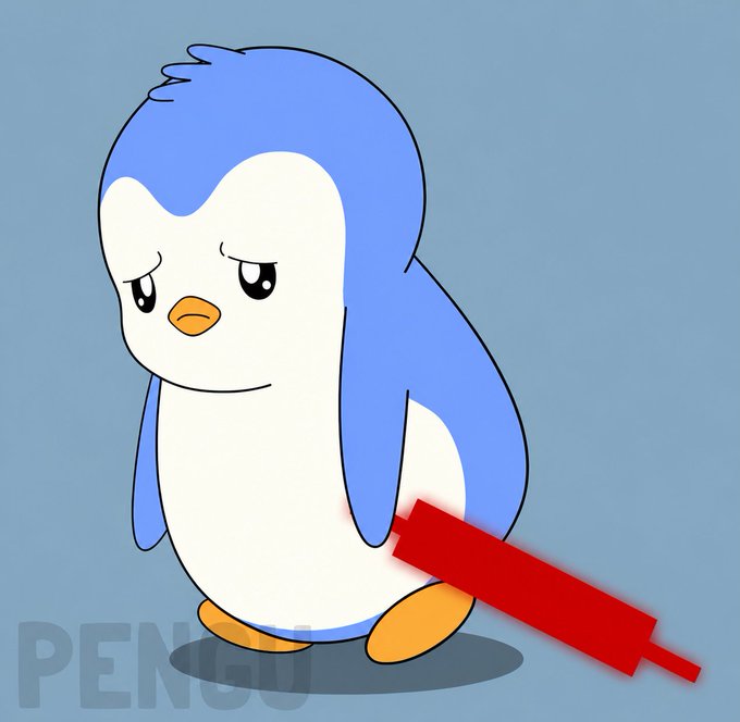 The image shows a blue penguin standing against a light blue background. The penguin has a red object attached to its back, which appears to be a piece of paper or a banner with some text written on it. The text says "Penguin", and there is also an arrow pointing towards the penguin's head. The image does not provide any information about Bitcoin or its value at the time the image was taken.