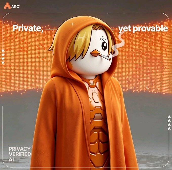 The image features a cartoon character wearing an orange hoodie, smoking a cigarette while standing against a gray background with orange lights. The caption of the image reads "Good Morning Happy Tuesday @TheARCTERMINAL @quipnetwork Fam Web3 adoption isn' slow because people don' t want it It's slow because the tools were never built for real users and the foundation was never built for the long term @TheARCTERMINAL fixes the tools one decentralized". The image is related to a post about privacy on social media, as indicated by the caption.