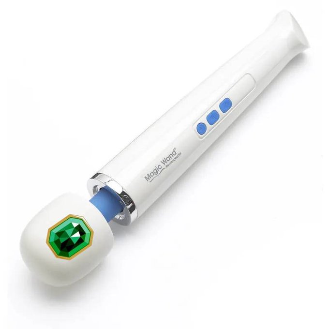 The image features a white Magic-Walk wand with a green gemstone at its center, placed against a plain white background. The wand has a blue light on top of it, which could be used for various purposes such as playing music or creating ambient lighting in a room. The post accompanying the image reads "just got my new CashApp wand can't wait to try it out", indicating that someone recently purchased this item and is excited about its potential uses.
