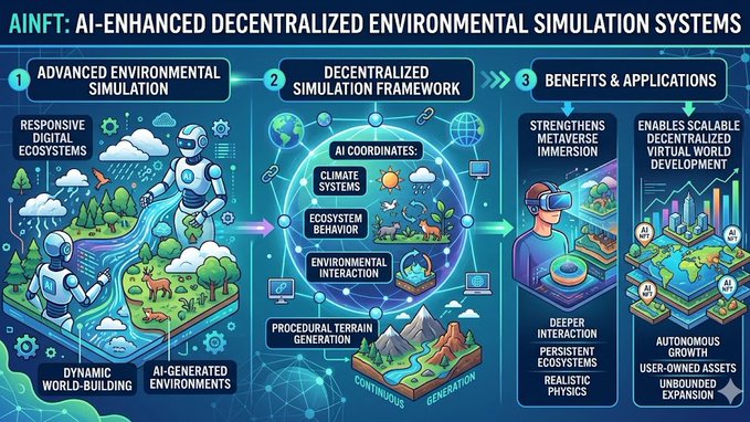 The image features a detailed illustration of an AI-enhanced environmental simulation system, with various elements such as robots, trees, mountains, and buildings representing different aspects of the ecosystem. The system is designed to dynamically generate responsive digital ecosystems that can adapt to changes in the environment or user preferences. This advanced technology allows for more accurate and realistic simulations of real-world scenarios, providing valuable insights into complex systems and their interactions. The post discussing this AI-enhanced system highlights its potential applications in fields such as environmental science, urban planning, and disaster management, among others.