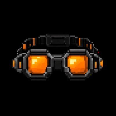 A pixel art illustration of futuristic goggles with glowing orange lenses against a black background. The retro-style design, often associated with Web3/crypto aesthetics, complements the post offering 5 whitelist spots for an EVM wallet drop from @thebunkerhood.