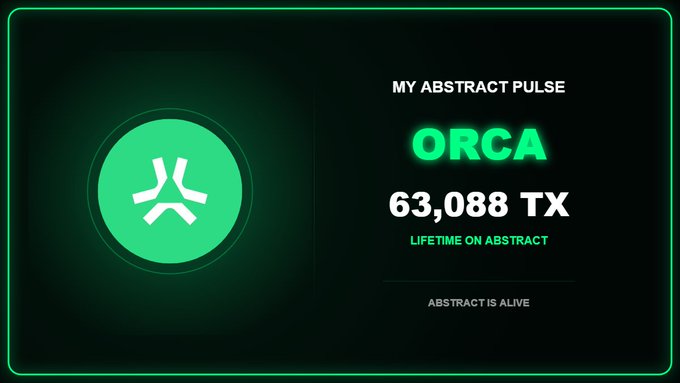 A graphic displaying 'MY ABSTRACT PULSE', 'ORCA', and '63,088 TX' with the text 'LIFETIME ON ABSTRACT' and 'ABSTRACT IS ALIVE'.
