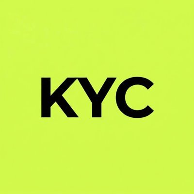 A simple lime green background displays the black letters 'KYC' in a bold font.