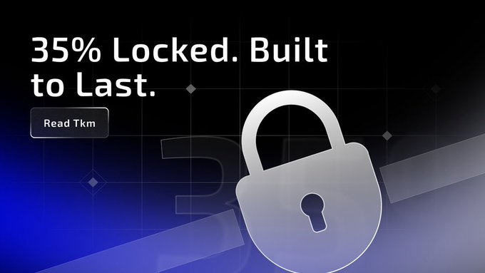 An advertisement for Tether stating "35% Locked. Built to Last." with a "Read Tkm" button and a large padlock icon on a dark background.