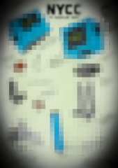 A severely blurred and stretched image shows a webpage with the text "NYC" visible at the top right, framed by black borders.
