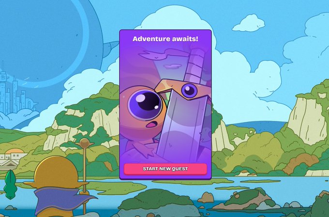A promotional graphic for the upcoming Everdraw RPG features a purple pop-up card with an adventurer character holding a map, displaying "Adventure awaits!" and a "START NEW QUEST" button, along with several alphanumeric codes (87c6894dae6759a129ce, 1ca0dfd2b97c1d7a0c10, 84c0f0c53a457d986fb7, df0f7fb1384519ca5f9d, 8187dfd965a8e05db44e) for whitelist spots.