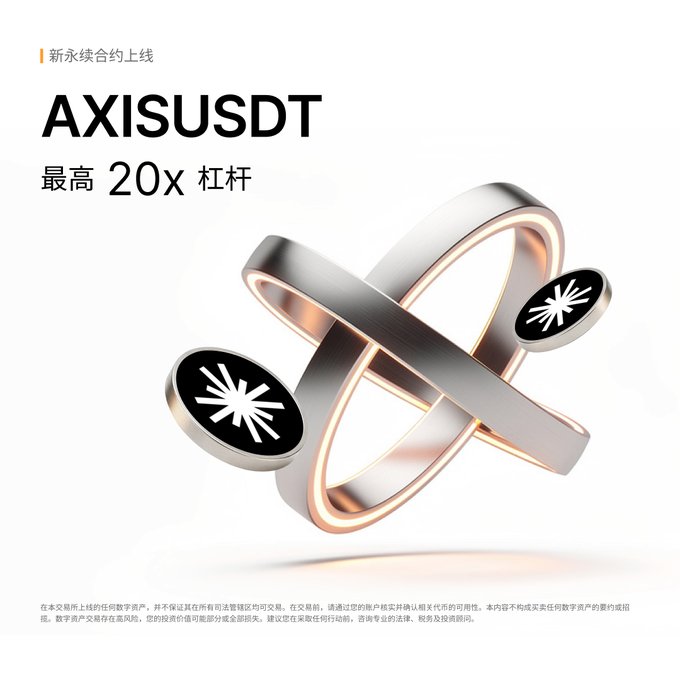 Promotional graphic for the launch of AXISUSDT perpetual contracts, featuring a metallic robotic “A” emblem and the Chinese text “最高 20x 杠杆” (up to 20x leverage). It relates to the post’s announcement of Bybit adding Axis Robotics ($AXIS) perpetual contracts for trading a Physical AI robotics project.