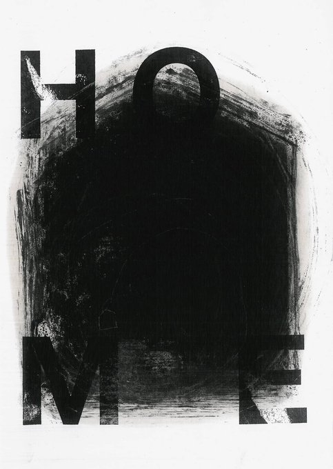 The image features an art piece with the word "Home" written in black ink, which appears to be a monochrome painting or drawing. The artwork has a unique style that makes it stand out from other pieces of art. It's displayed on a white background and is accompanied by a caption below it, stating that it's available for $XTZ performance. This suggests that the artist may have created this piece as part of an exhibition or event where visitors can experience the artwork in person.
