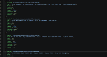 The image shows a code snippet displaying JSON-formatted Etherscan API responses for the Ethereum address "0xd58Fe0D5b85A2e69FB7f30eA85ba6b1DD226EE2E," highlighting key metrics such as top PnL entry, top ROI, top profit, and top daily trade activity—supporting the post's claim about sharing raw wallet tracker data for research on platforms like Blockscout or GMGN.