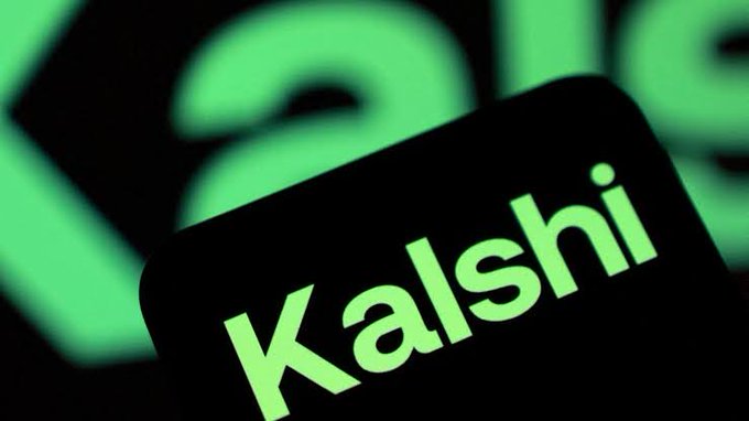 The image shows the green-lit "Kalshi" logo prominently displayed against a dark background, representing the prediction market platform where traders are actively pricing the odds of XRP surpassing $1.20 in August.
