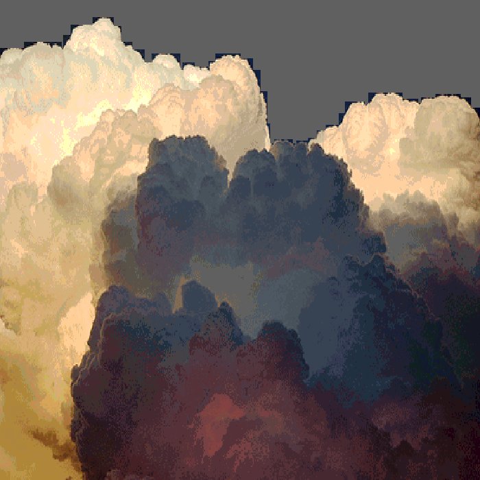 The image features a large, multi-layered cloud with various shades of blue and white colors. The cloud appears to be floating in space or possibly in the sky above a city. The photo has been edited to include a watermark that reads "Mon Drapeau by Lorna Mills @lm_netwebs". This watermark is located at the bottom right corner of the image, indicating that it was added during the editing process.