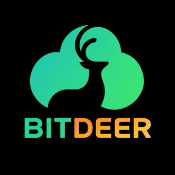 The BITDEER logo featuring a green and orange stylized animal head design on a black background.