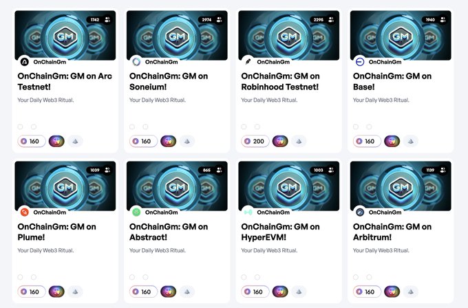 The image shows a grid of nine posts, each with a different title related to the OnchainGem app. The titles include "OnchainGem GM", "OnchainGem GM on Robinhood", "OnchainGem GM on Bitcoin Cash", and other variations. These posts are organized in a grid format, making it easy for users to browse through the available options or learn more about the OnchainGem app. The post also mentions that there is a new category called "onchainGem" which might be related to the app's features or functionalities.