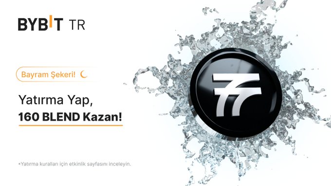The image features a water droplet surrounded by text, which reads "bybit.tr", followed by "yatirmanı yapmadıysan bu kampanya seni bekliyor. İlk yatırmanı 100 USDT'ye tamamla → 160 BLEND kazan." The water droplet is described as either big or little, depending on one's perspective. This text could be a promotional description for the service provided by Bybit Tr ( Bitcoin transactions).