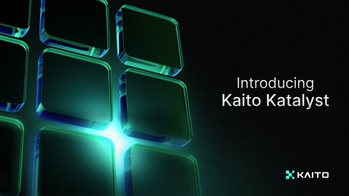 A promotional graphic with green-glowing cubic tiles reads 'Introducing Kaito Katalyst' alongside the KAITO logo in the bottom right corner.