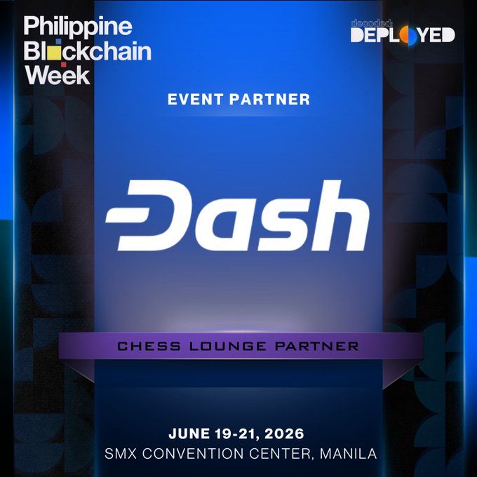 The image features a blue banner with white text that reads "DASH" at the top of the poster. Below this, there are two lines of text that read "Chess Lounge Partner" and "May 19-21, 2026: SMX Convention Center, Manila". The background of the poster is black with a patterned design on it.