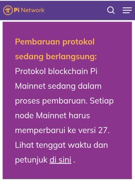 A Pi Network notification announces that a protocol update is underway, stating the Pi blockchain Mainnet is in an update process requiring every Mainnet node to upgrade to version 27, with a link for deadlines and instructions ("di sini").

This message relates to the post by highlighting the technical step behind "Pi node one step closer to user-centric decentralization," as the mandatory version 27 node upgrade is the mechanism driving that progression toward decentralization.