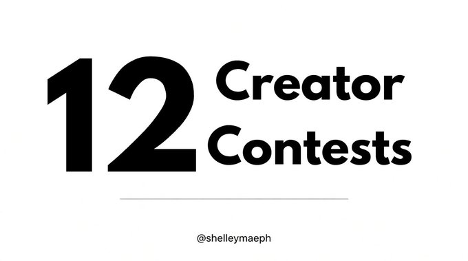 Black text on a white background reading '12 Creator Contests' with '@shelleymaeph' below.