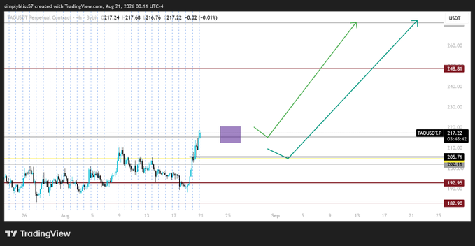 A TradingView chart of the USDC/USDT perpetual contract on Bybit showing price action around 217.24 with projected upward arrows.