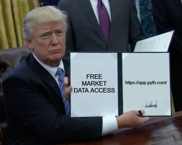 The image shows a man dressed in a suit holding up two pieces of paper, one with "Free Market Data Access" written on it and another with "www.apppyth.com" written on it. The text suggests that there is an agreement or a contract between the parties involved to provide access to market data for free. This could be related to a business partnership or collaboration in the financial services industry, where they are sharing information about market trends and data analysis tools.