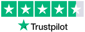A green Trustpilot rating badge displays five white stars with the 'Trustpilot' logo beneath it, indicating a perfect customer review score.