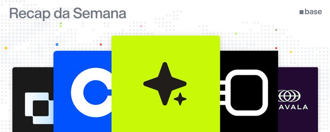 A 'Recap da Semana' banner shows a row of overlapping app icons, including a green tile with a star, a blue tile with a circle, and a dark tile labeled 'AVALA,' with a 'base' tag in the corner.