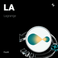 A dark screen displays a circular digital interface with teal and orange colors, with text reading 'LA Lagrange' and 'Peak'.