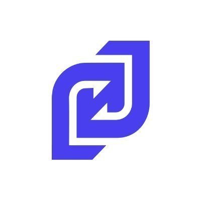 A stylized blue and white logo featuring an abstract letter 'd' or 'J' design on a plain white background.