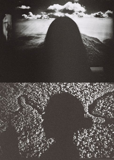The two images show a person's face, with only their silhouette being visible against the dark background of one of them. The other image also displays the same person but in focus and illuminated by light. Both images have an interesting visual effect that creates an intriguing scene for viewers. In relation to the post, this might be a piece of photography capturing the essence or memory of someone's thoughts, which could be associated with the quote "Your Head Keeps Its Darkness" from one of the photographs.