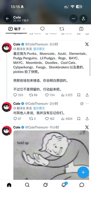 The image shows a screenshot of X (formerly Twitter) with posts from user "Cole" (@ColeTheereum) listing crypto addresses such as Punks, Mooncats, Azuki, Elementals, Pudgy Penguins, Lil Pudgys, Rogs, BAYC, MAYC, Moonbirds, Doodles, and Cool Cats as having whitelist spots for an airdrop. The accompanying caption suggests these addresses may be eligible for a first-come, first-served whitelist for a token airdrop.