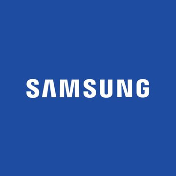 The image displays the Samsung logo in white text on a solid blue background. It relates to the news by representing the Samsung brand behind the announcement of Samsung Wallet adding native stablecoin support, including a mockup of USDC featured at Galaxy Unpacked.