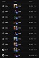 A dark-mode trading or analytics app interface displaying a list of asset entries with small icons and price values (e.g., 0.00000100), though the specific text and tickers are too small/blurry to read clearly.