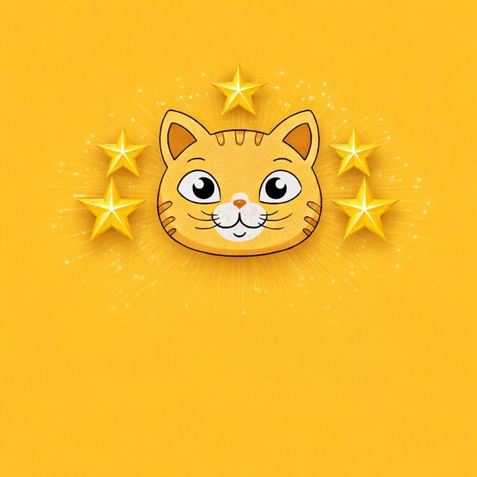 A cartoon orange cat face surrounded by five yellow stars on a bright orange background, visually evoking the playful, meme-coin branding of the $MONA airdrop promotion being advertised.