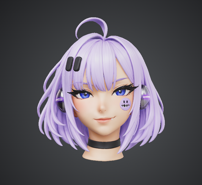 A 3D-rendered anime-style character with lavender hair, purple headphones, and a ghost face sticker on her cheek, likely serving as an avatar or mascot for cumtrade.com's beta testing platform that monitors Robinhood Chain token launches.

The playful, edgy aesthetic of the character—featuring the cute ghost decal and anime styling—aligns with the post's "break it" challenge tone, presenting a friendly, approachable face for what appears to be a community-driven beta testing experience.
