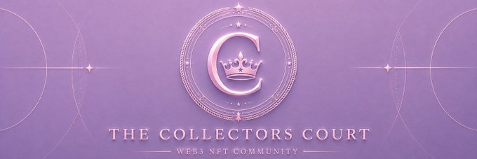 A purple banner displays a silver 'C' logo with a crown, reading 'THE COLLECTORS COURT' and 'WEB3 NFT COMMUNITY' below.