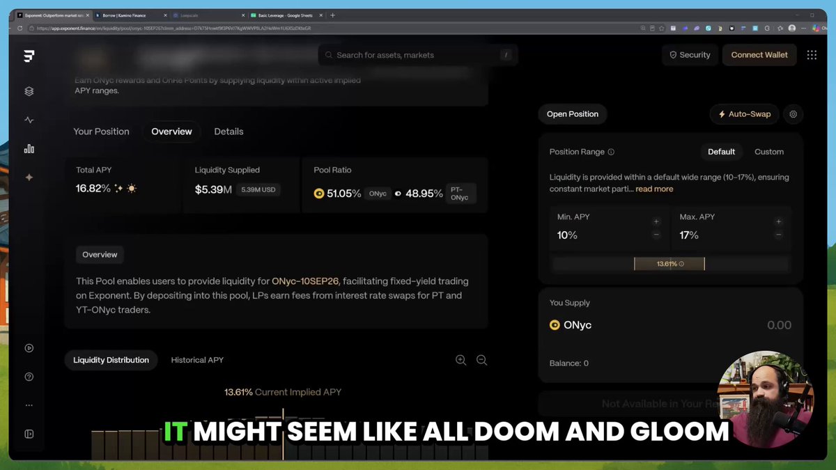 The image shows a computer screen displaying a webpage with information about concentrated liquidity and interest rates. The text on the page suggests that there are live updates available for @ExponentFinance, which could be used by users interested in investing or refinancing their loans. The post also mentions that @solsticefi PTs can be accessed to learn more about them and potentially get paid to borrow against them.